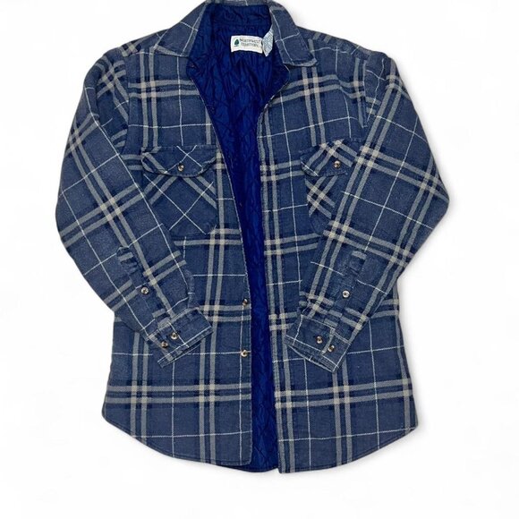 Navy Plaid Button Up Jacket - Picture 1 of 1
